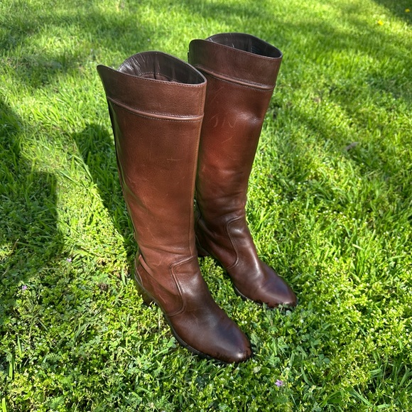 Franco Sarto Brown Leather Block Heel Knee High Boots : The Artist Collection - Picture 2 of 6